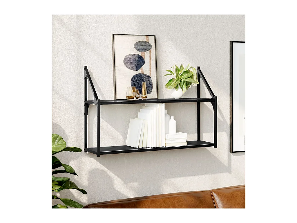 Wandrek 2-laags 80x21x51 cm bewerkt hout zwart