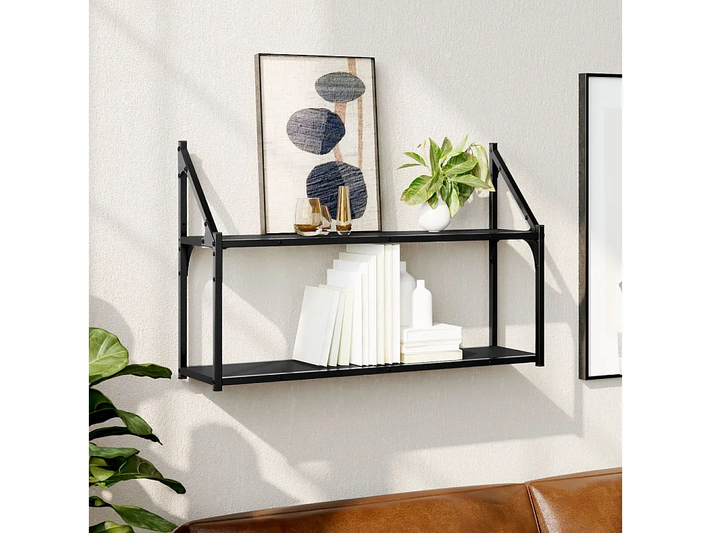 Wandrek 2-laags 80x21x51 cm bewerkt hout zwart