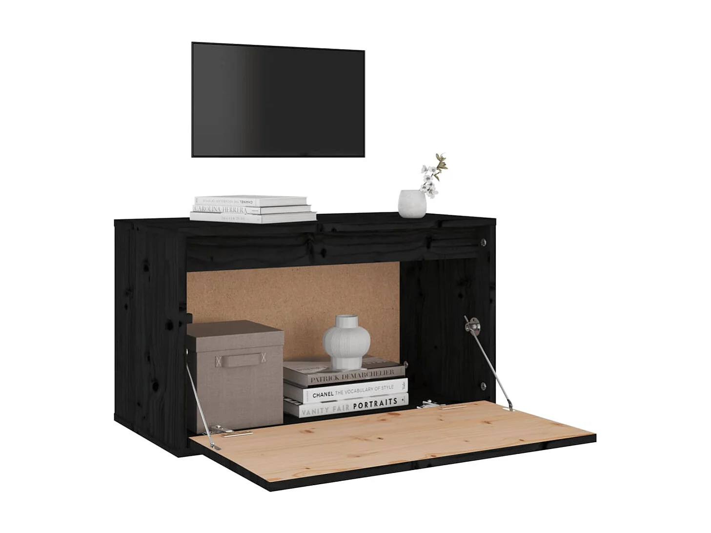 Armário de parede 60x30x35 cm madeira de pinho maciça preto