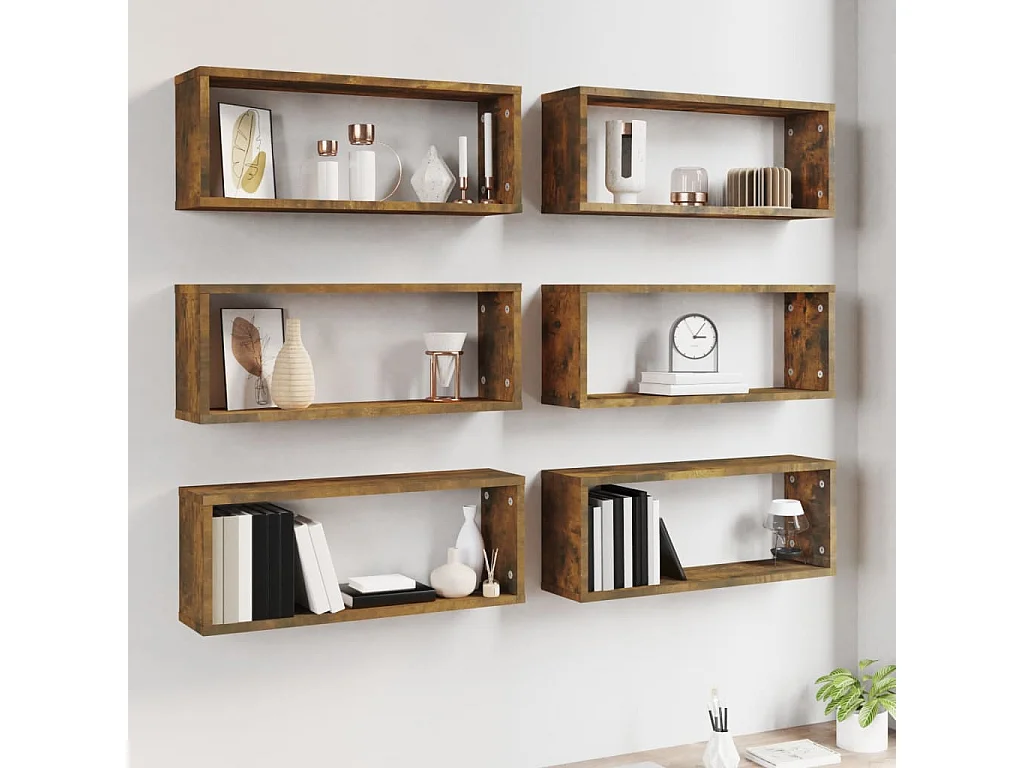 Étagères murales cube 6 pcs Chêne fumé 60x15x23 cm Bois