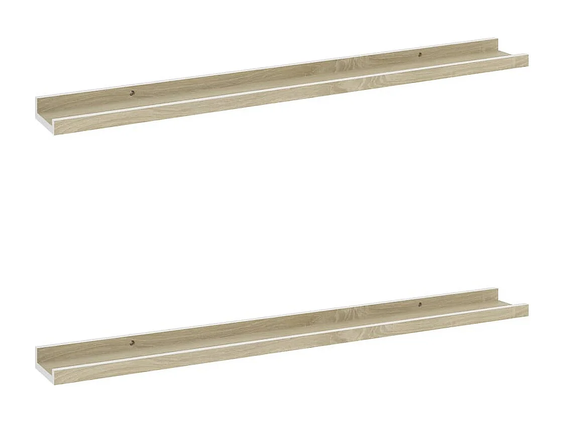 Étagères murales 2 pcs blanc et chêne sonoma 80x9x3 cm