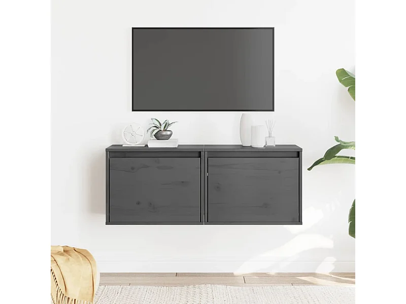 Armários de parede 2 pcs 45x30x35 cm pinho maciço cinza