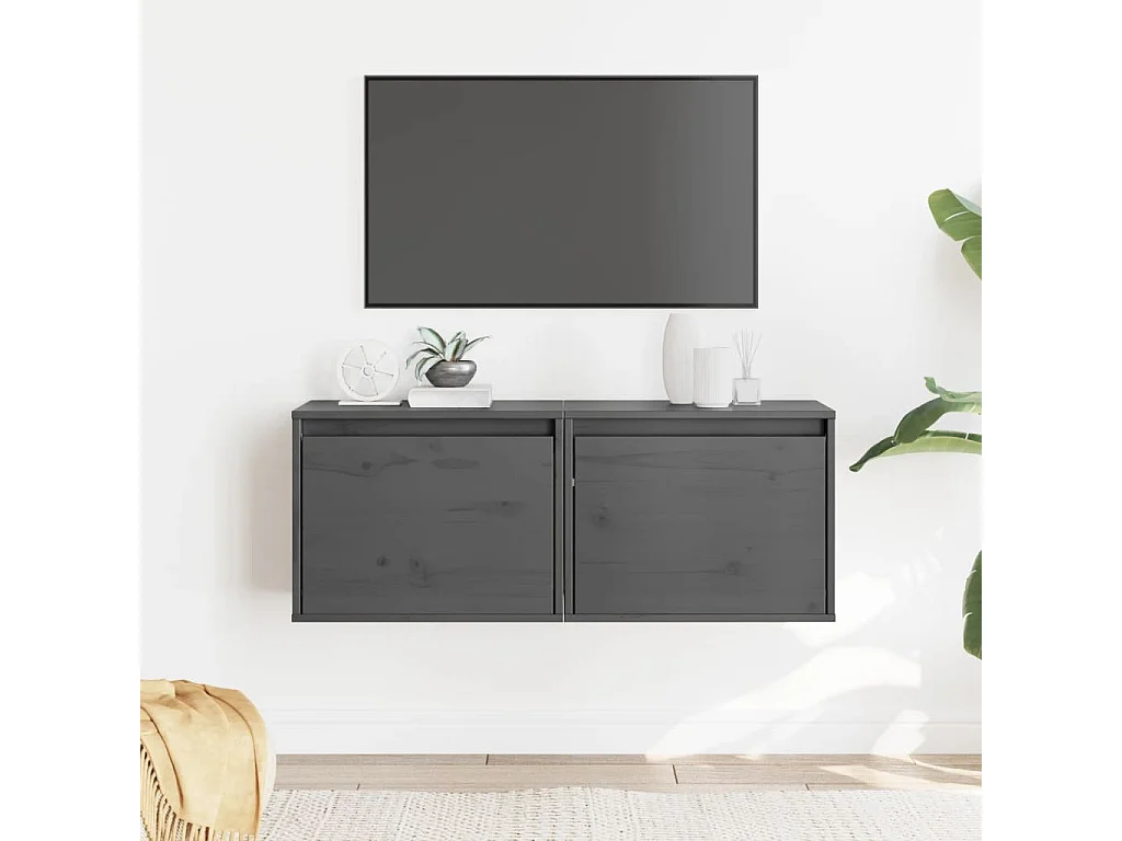 Armários de parede 2 pcs 45x30x35 cm pinho maciço cinza