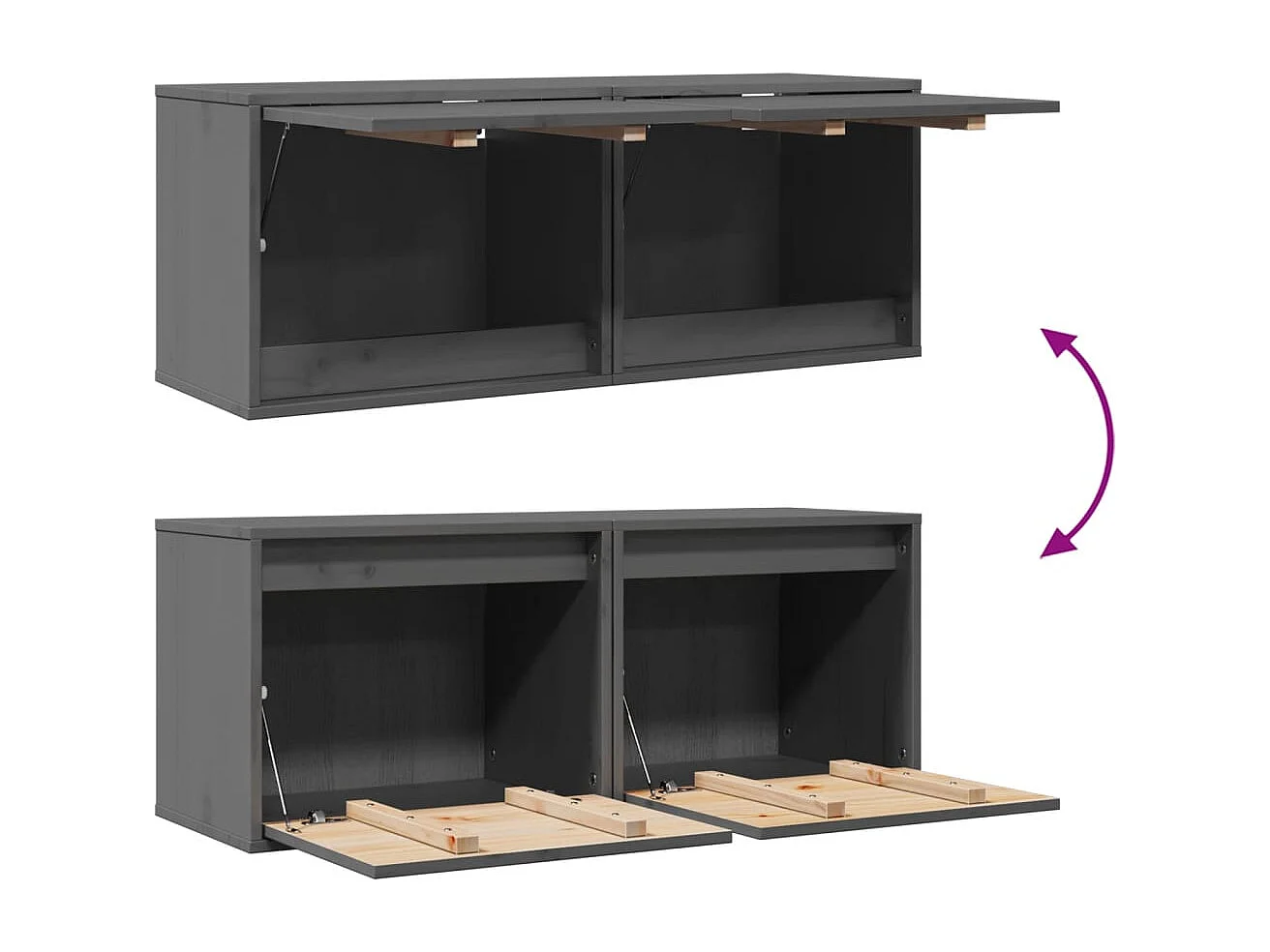 Armários de parede 2 pcs 45x30x35 cm pinho maciço cinza