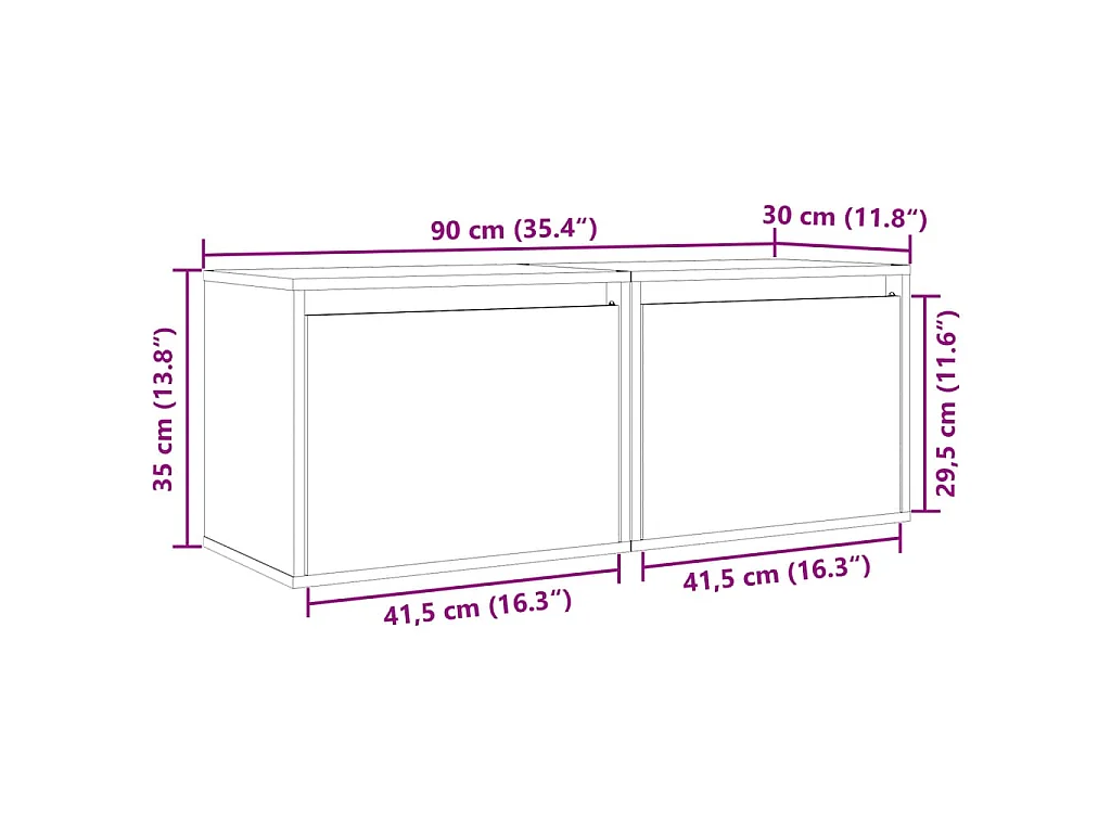 Wandkasten 2 st 45x30x35 cm massief grenenhout grijs