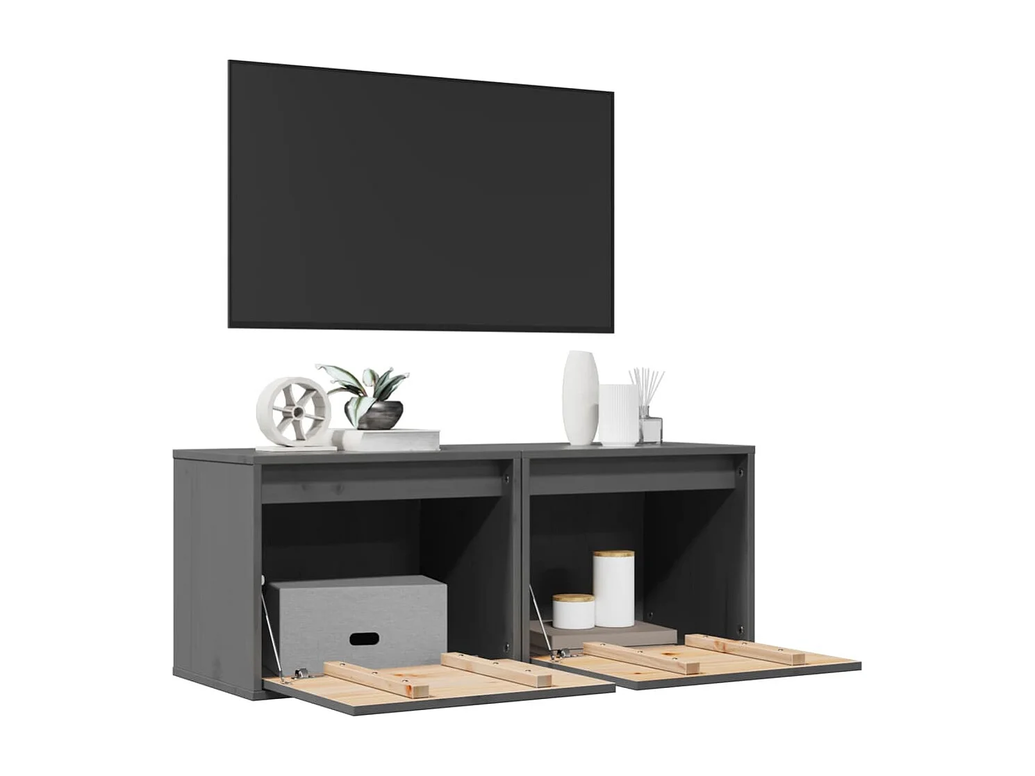 Wandkasten 2 st 45x30x35 cm massief grenenhout grijs
