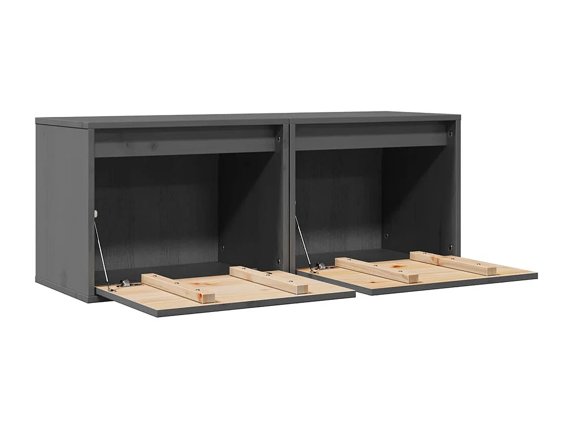 Wandkasten 2 st 45x30x35 cm massief grenenhout grijs