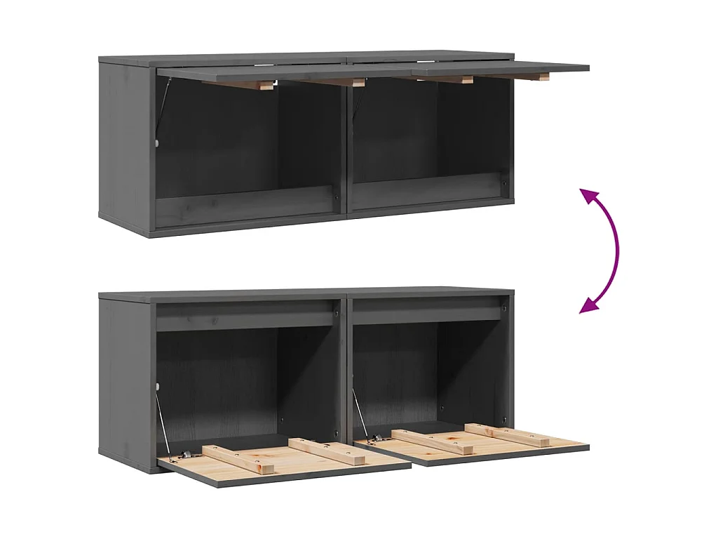 Wandkasten 2 st 45x30x35 cm massief grenenhout grijs
