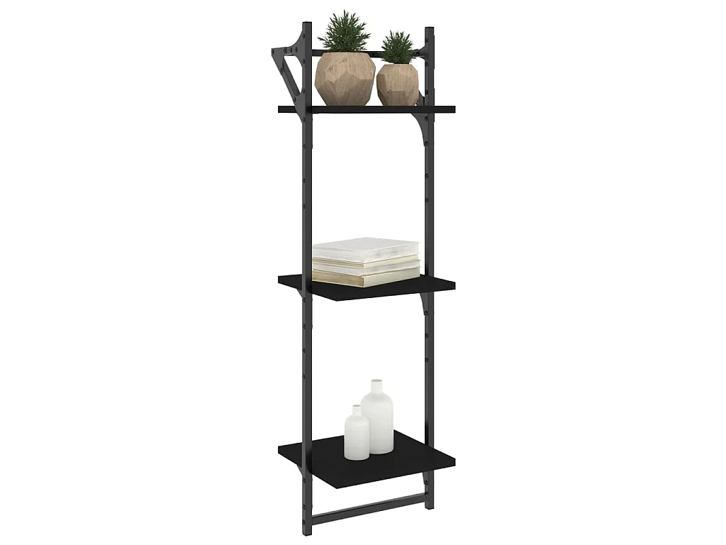Mensole a Muro con Aste 3 Livelli 2pz Nere 30x25x100 cm