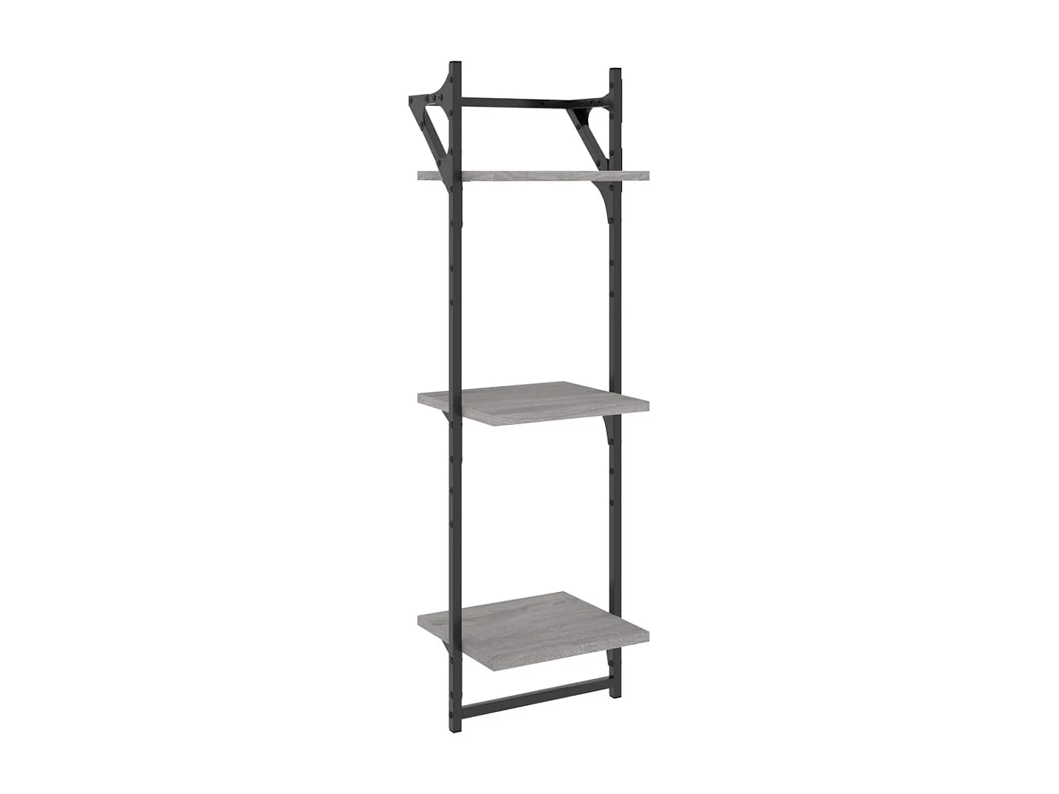 Wandschappen 3-laags met stangen 2 st 30x25x100 cm grijs sonoma