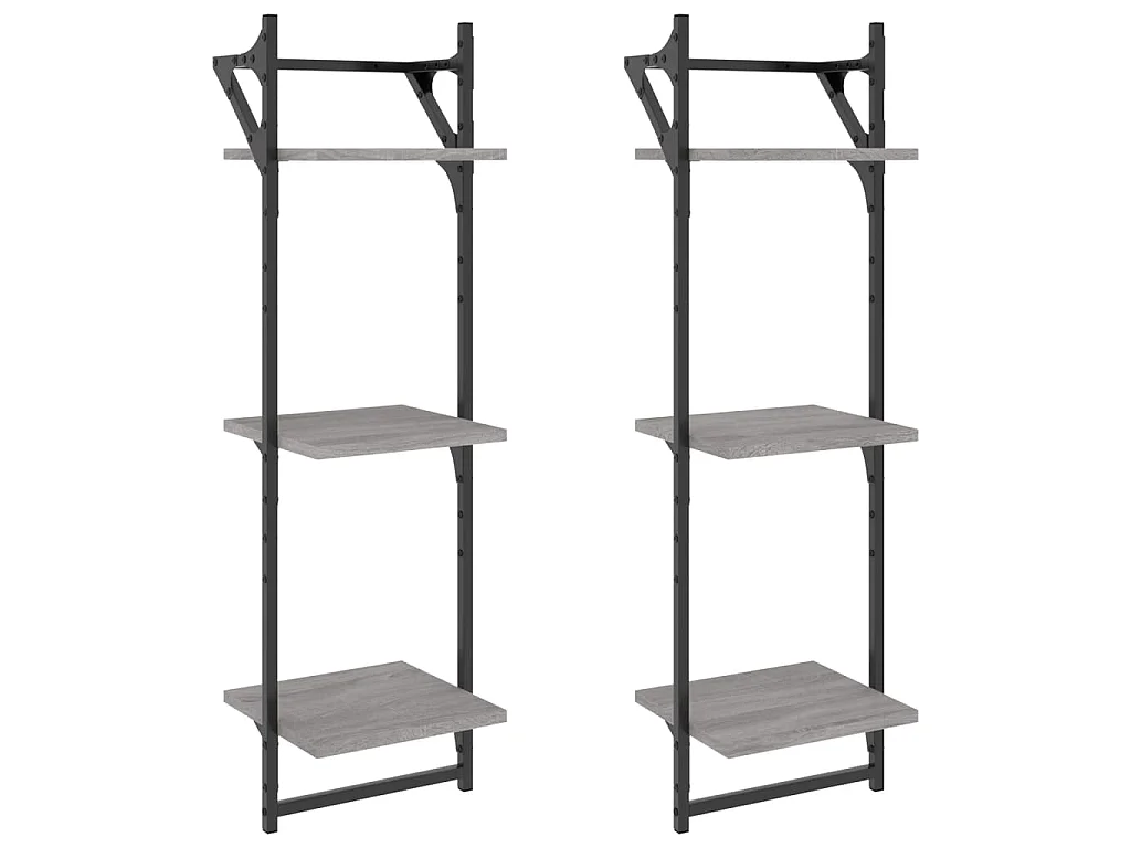 Étagères murales à 3 niveaux avec barres 2 pcs sonoma gris
