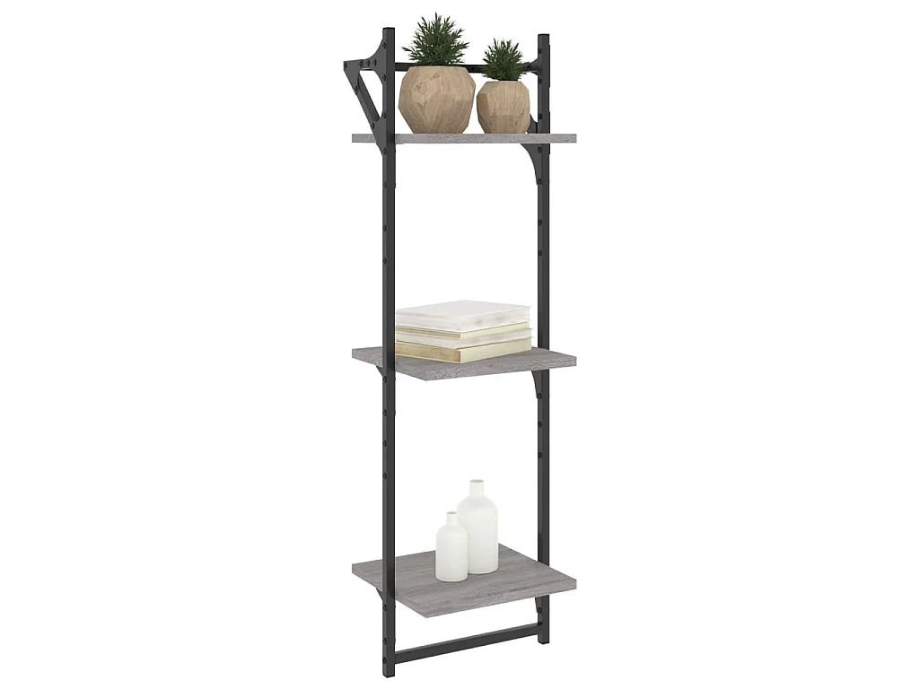 Estante 3 prateleiras c/ barras 2pcs 30x25x100 cm cinza sonoma