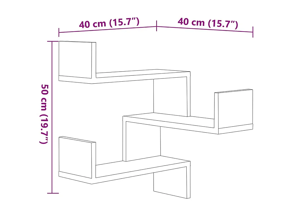 Hoekwandschapen 2 st 40x40x50 cm bewerkt hout sonoma eikenkleur