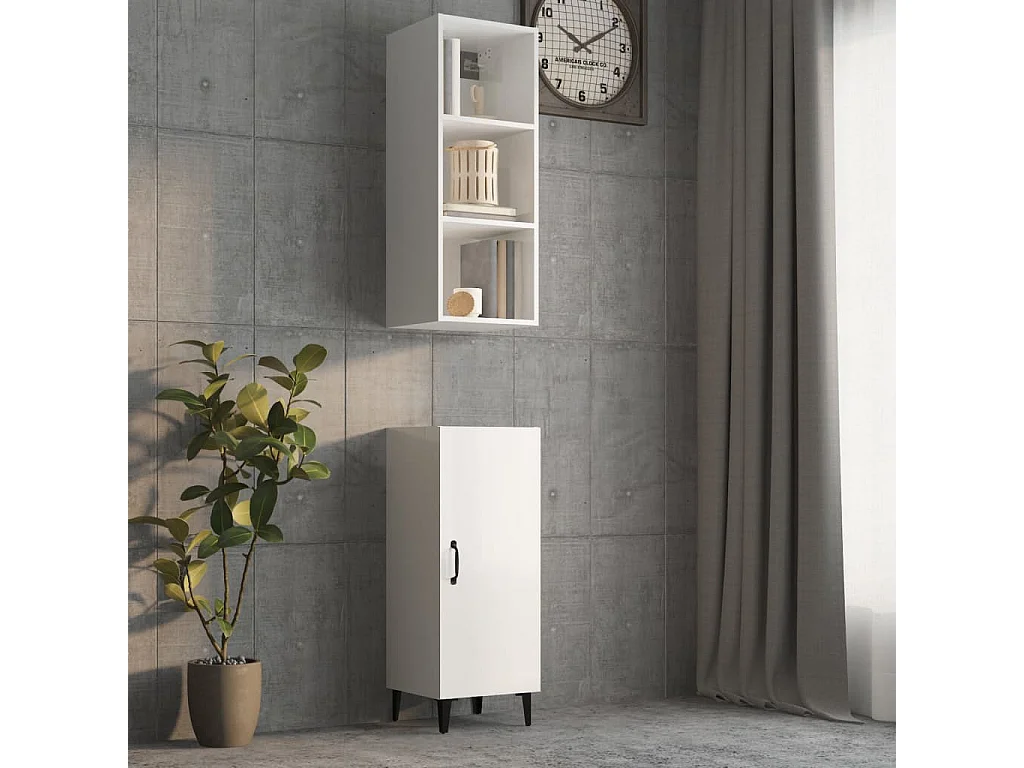 Mobile a Parete Bianco Lucido 34,5x32,5x90 cm Legno Multistrato