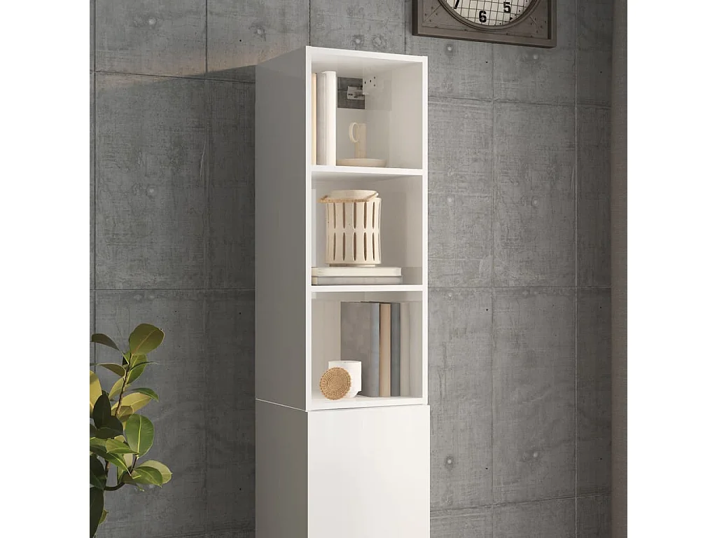 Mobile a Parete Bianco Lucido 34,5x32,5x90 cm Legno Multistrato