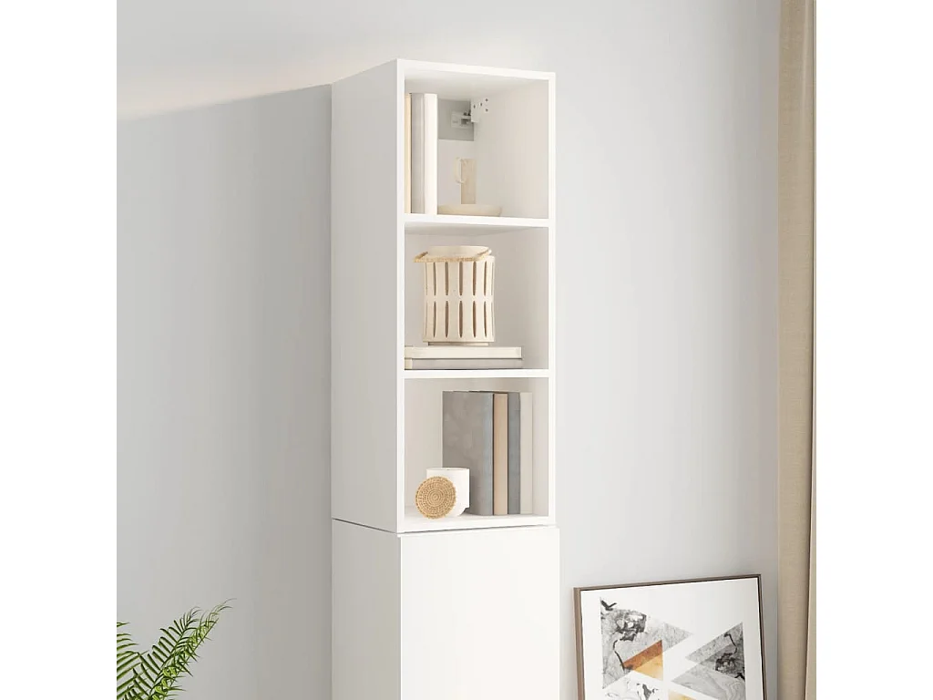 Mobile a Parete Bianco Lucido 34,5x32,5x90 cm Legno Multistrato