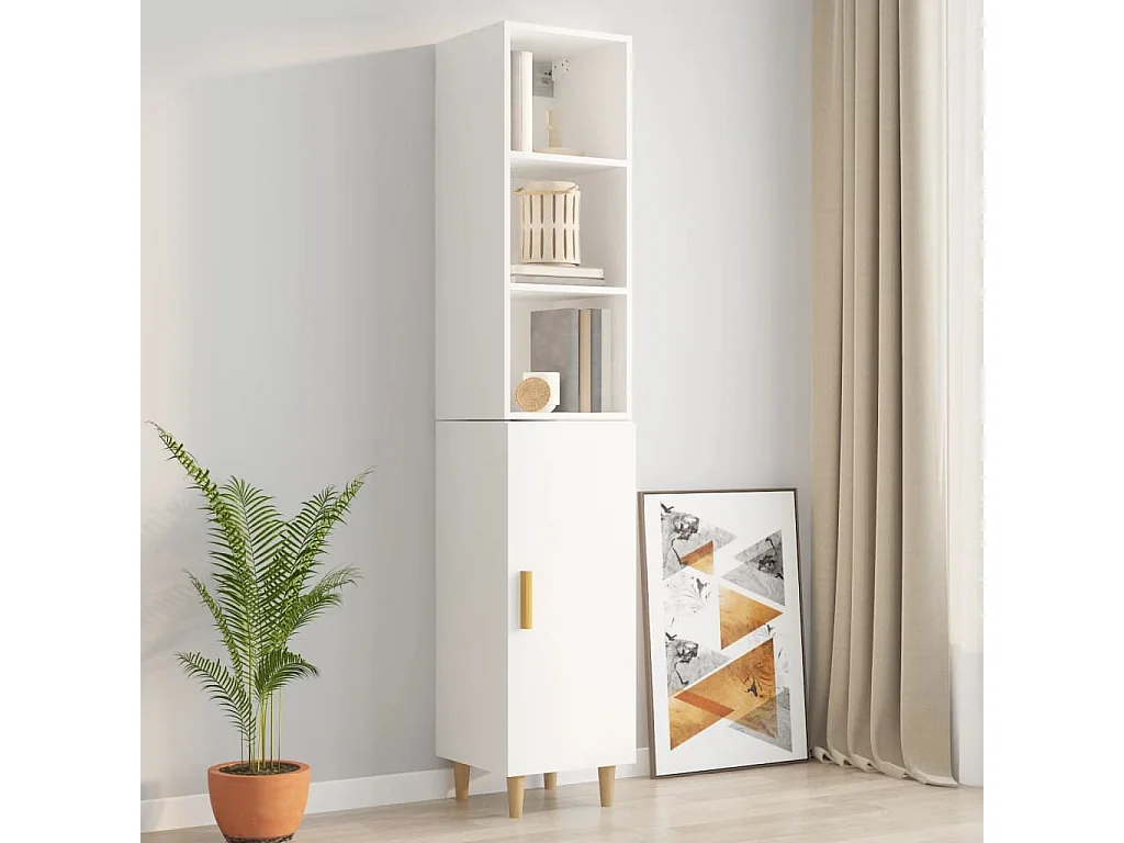 Mobile a Parete Bianco Lucido 34,5x32,5x90 cm Legno Multistrato
