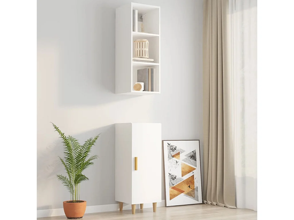 Mobile a Parete Bianco Lucido 34,5x32,5x90 cm Legno Multistrato
