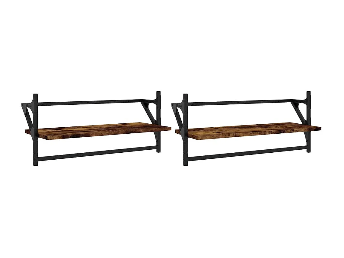 Prateleiras de parede c/ barras 2pcs 65x25x30cm carvalho fumado