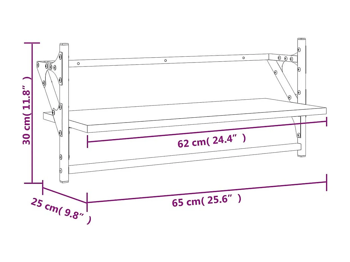 Prateleiras de parede c/ barras 2pcs 65x25x30cm carvalho fumado