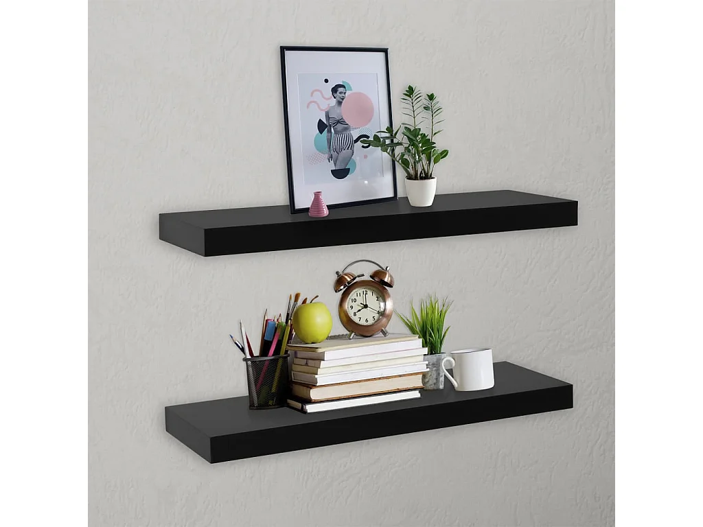 Wandschappen zwevend 2 st 60x20x3,8 cm zwart