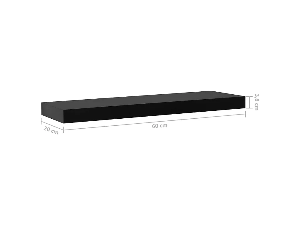 Wandschappen zwevend 2 st 60x20x3,8 cm zwart