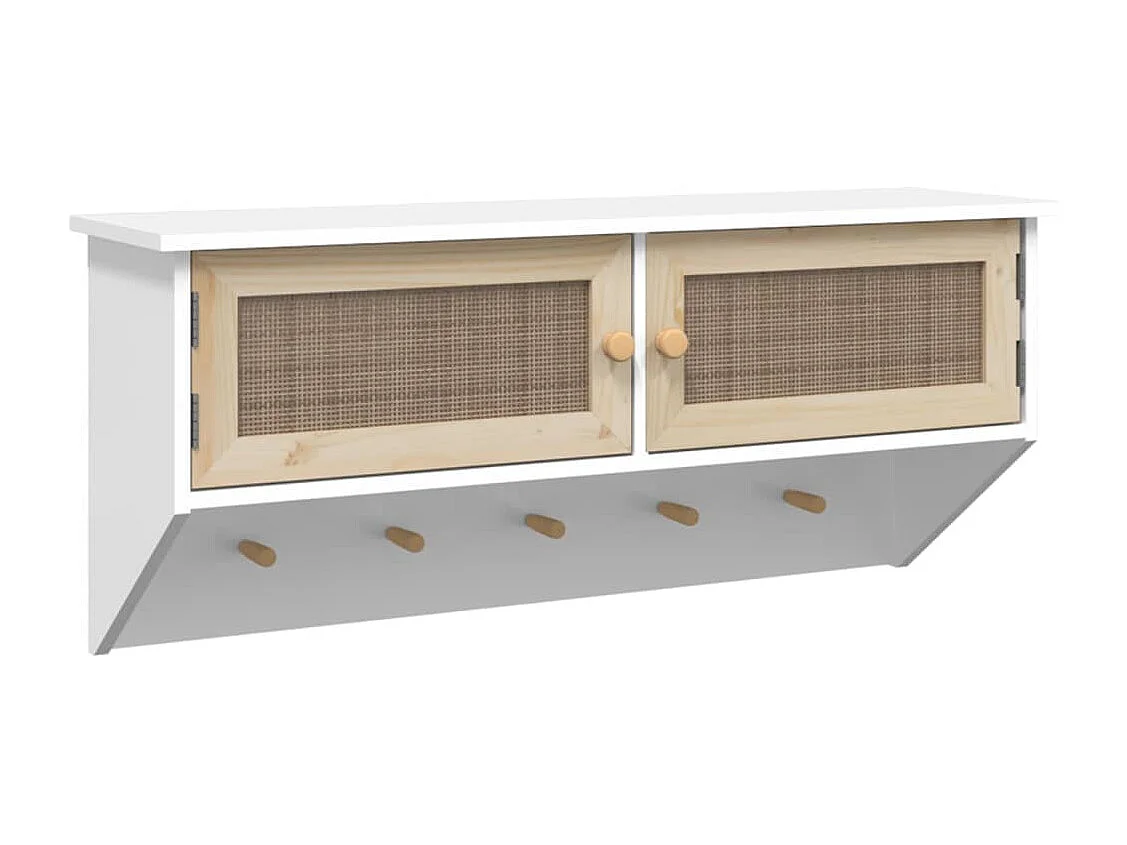 Wandgarderobe Weiß Holzwerkstoff und Rattan Natur