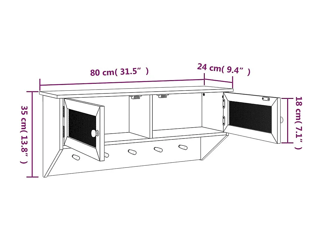 Wandgarderobe Weiß Holzwerkstoff und Rattan Natur