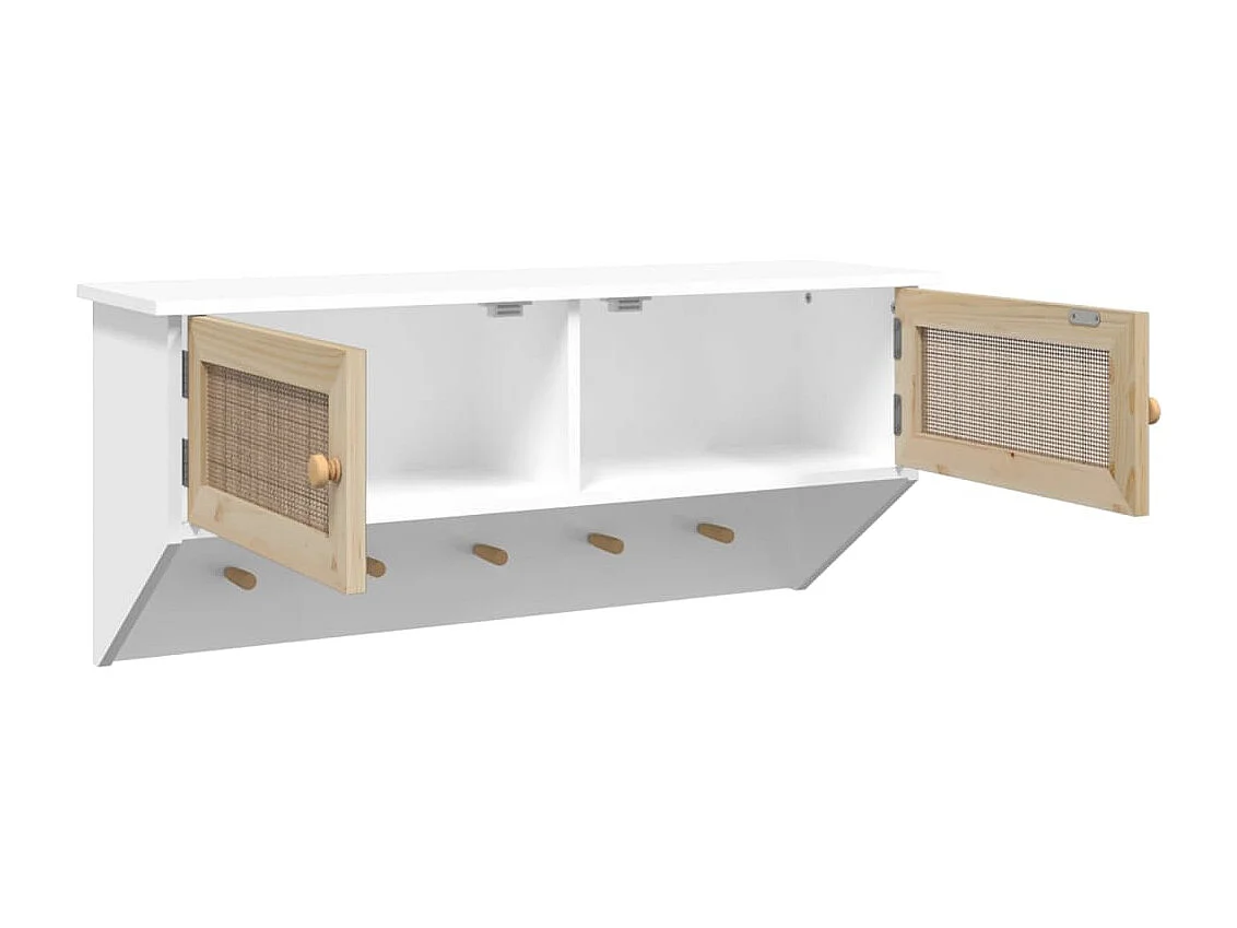 Wandgarderobe Weiß Holzwerkstoff und Rattan Natur