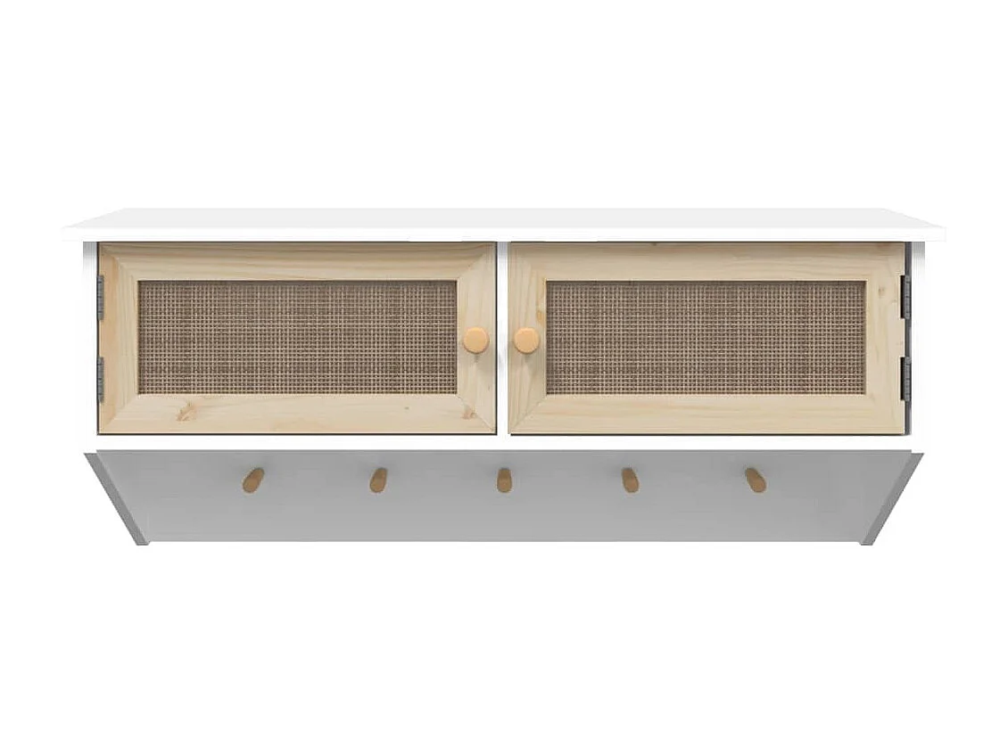 Wandgarderobe Weiß Holzwerkstoff und Rattan Natur