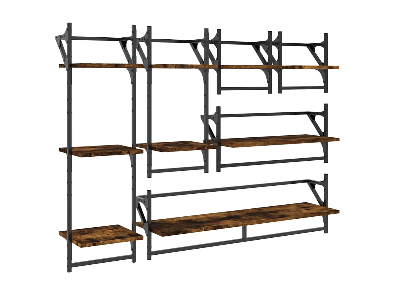 Ensemble d'étagères murales avec barres 6 pcs chêne fumé