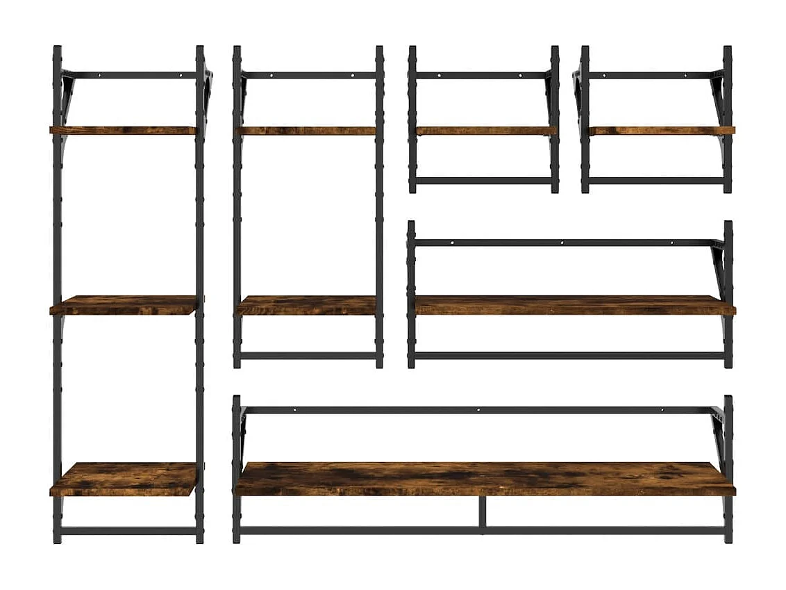 Ensemble d'étagères murales avec barres 6 pcs chêne fumé