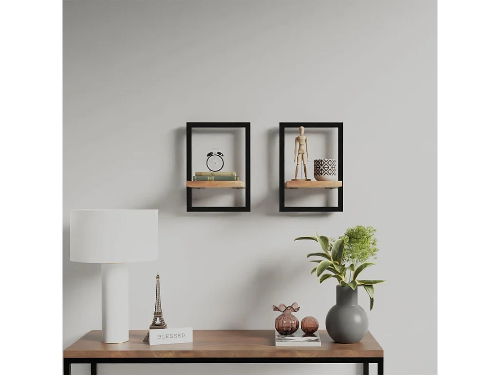 Étagères murales 2 pcs 25x25x35 cm Bois d'acacia et acier
