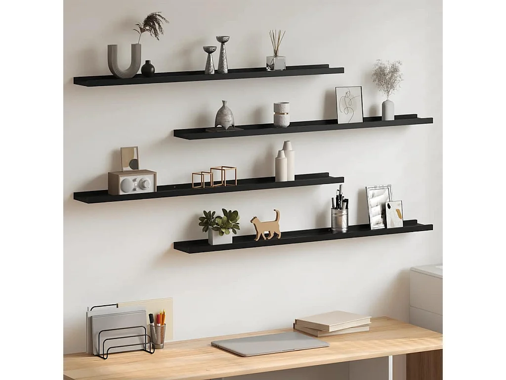 Wandschappen 4 st 100x9x3 cm zwart
