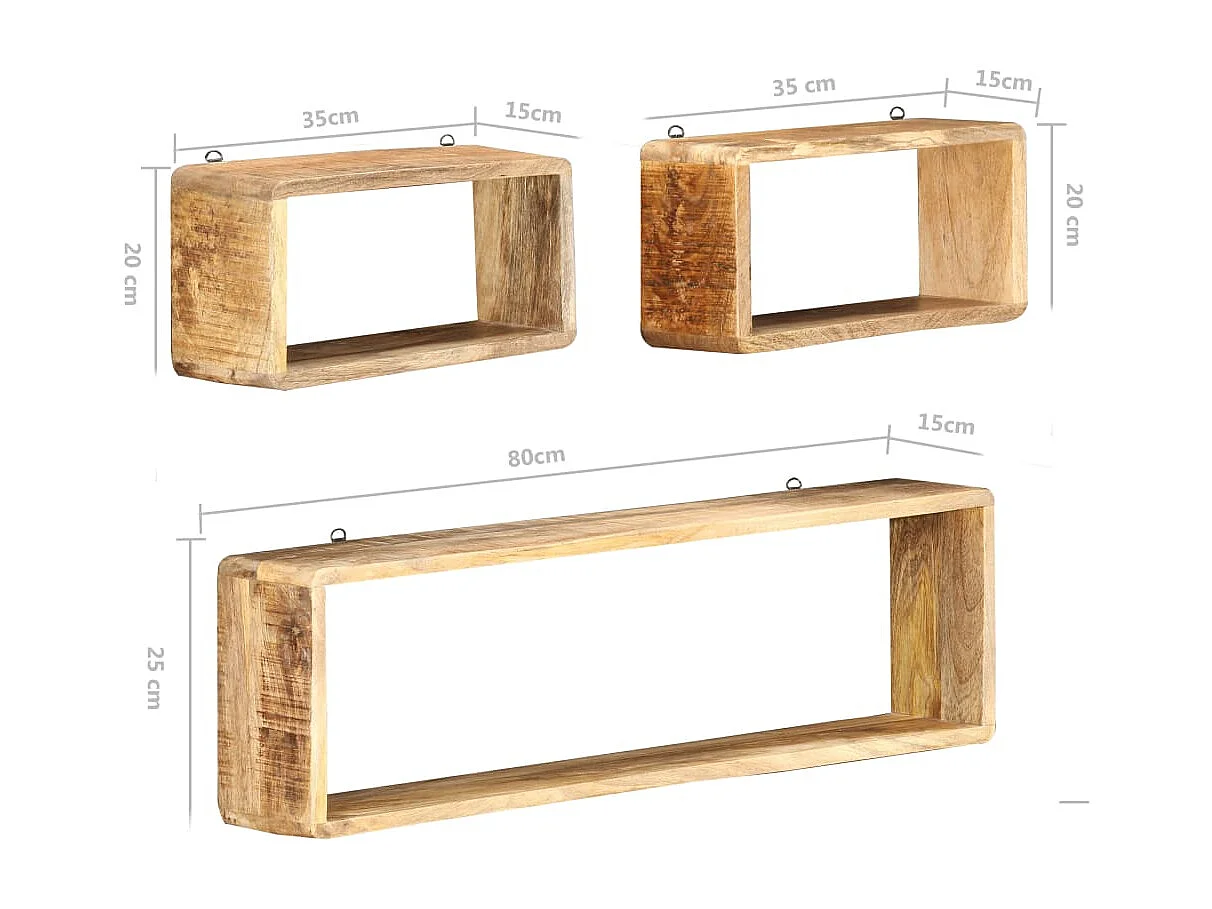 Juego de estantes cubo de pared 3 piezas madera maciza de mango