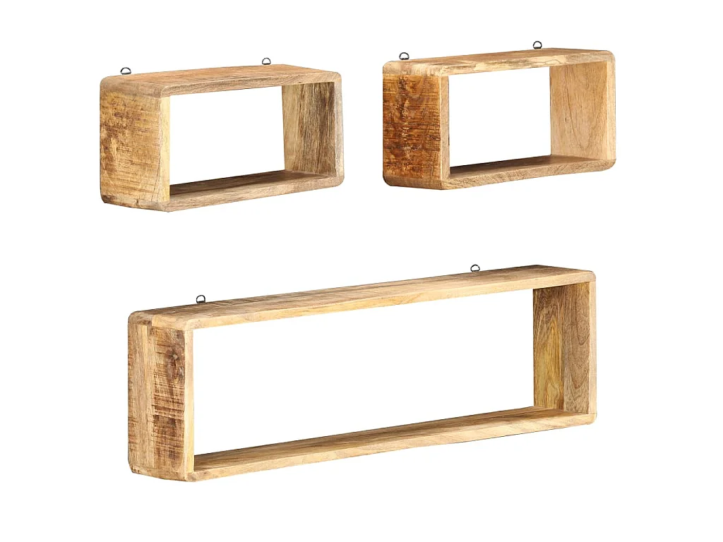 Ensemble d'étagère cube 3 pcs bois solide de manguier