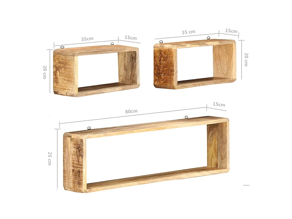 Ensemble d'étagère cube 3 pcs bois solide de manguier
