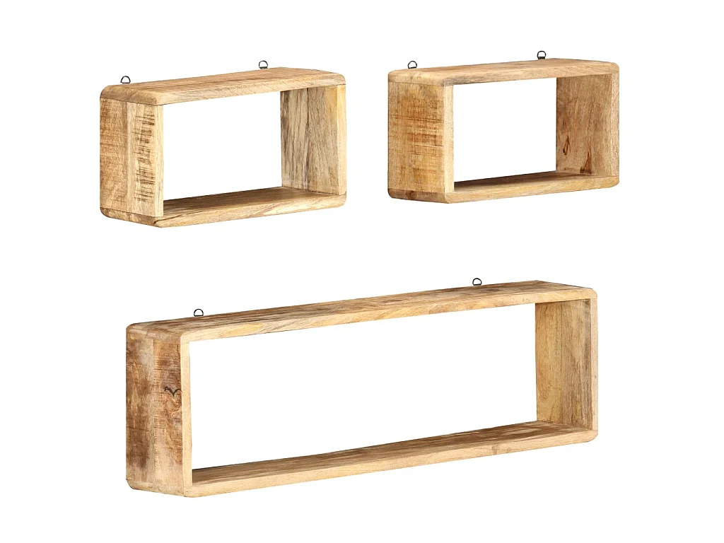 Ensemble d'étagère cube 3 pcs bois solide de manguier