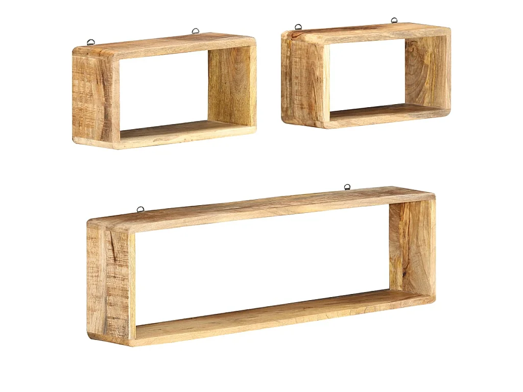 Ensemble d'étagère cube 3 pcs bois solide de manguier