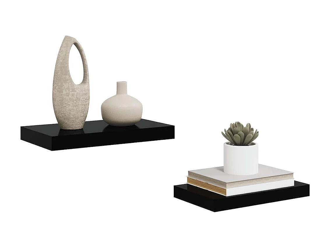 Étagère murale flottante 2 pcs Noir brillant 40x23x3,8 cm MDF