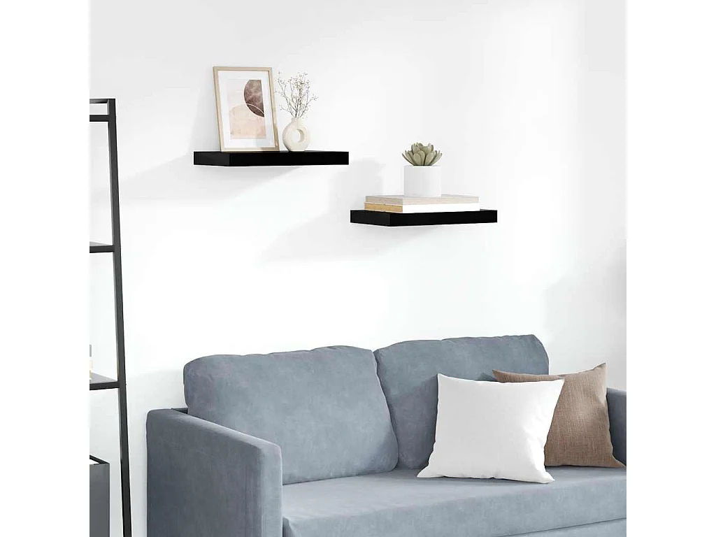 Scaffali a Parete 2 pz Nero Lucido 40x23x3,8 cm in MDF