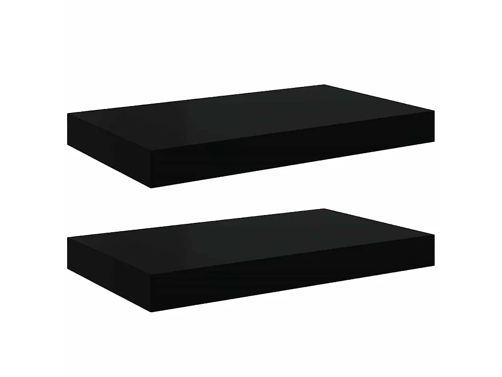 Schweberegale 2 Stk. Hochglanz-Schwarz 40x23,5x3,8 cm MDF