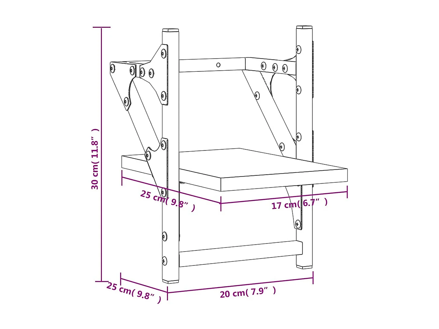 Estantes de pared con barras 2 unidades negro 20x25x30 cm