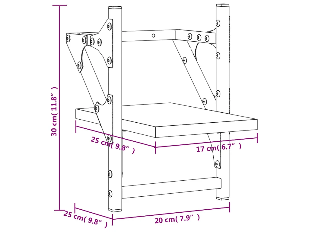 Mensole da Parete con Aste 2 pz Nere 20x25x30 cm