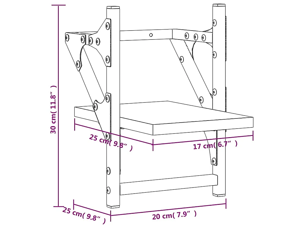 Mensole da Parete con Aste 2 pz Nere 20x25x30 cm