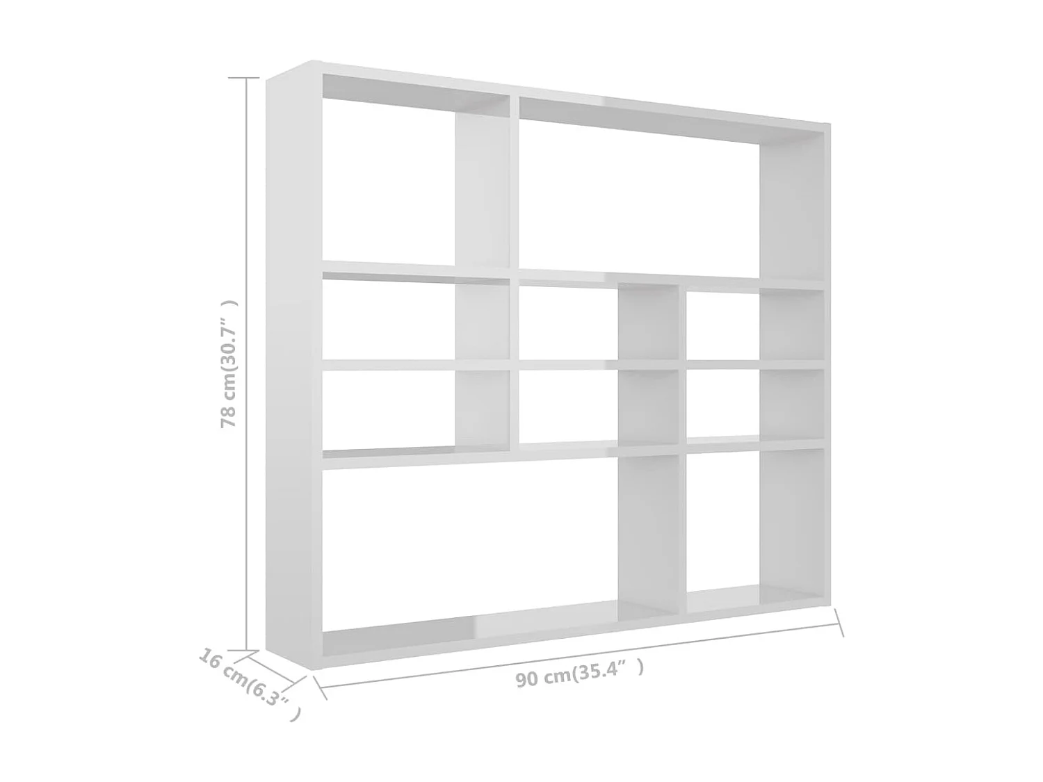 Estante de parede 90x16x78 cm contraplacado branco brilhante