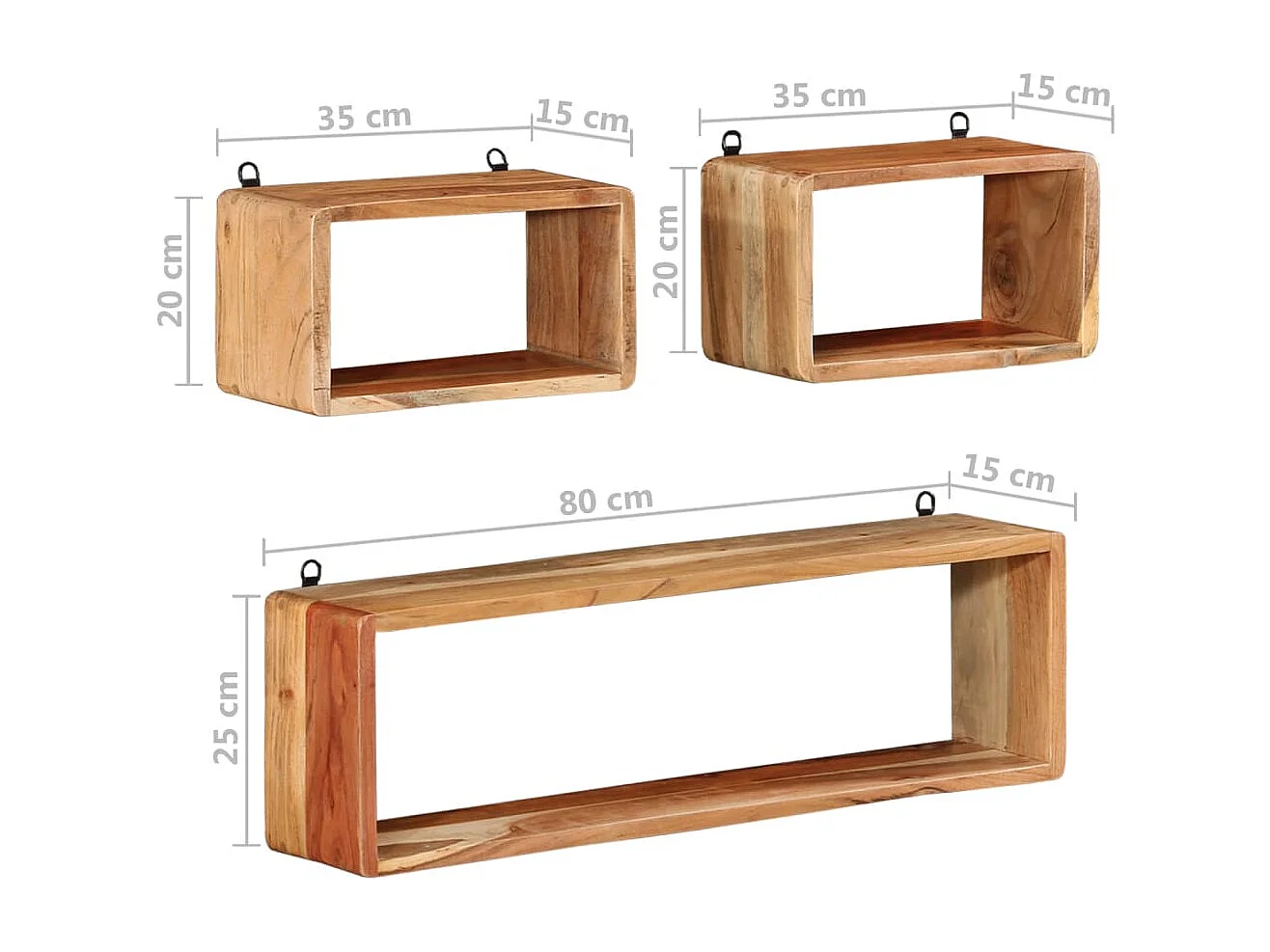 Ensemble d'étagères murales cube 3 pcs Bois d'acacia solide