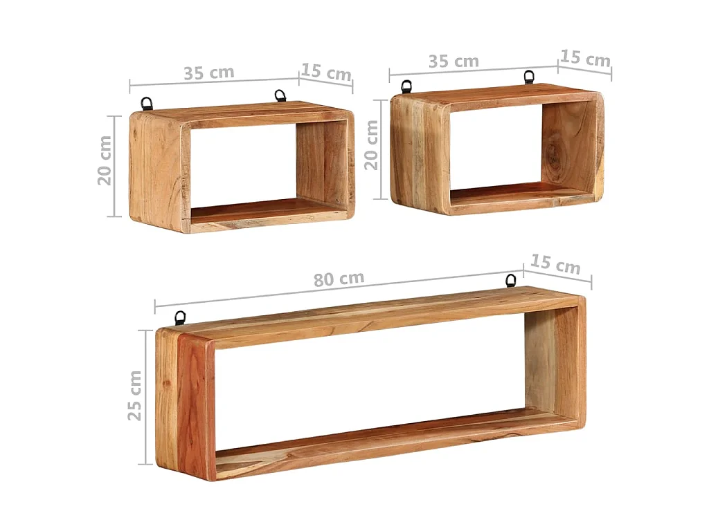 Ensemble d'étagères murales cube 3 pcs Bois d'acacia solide