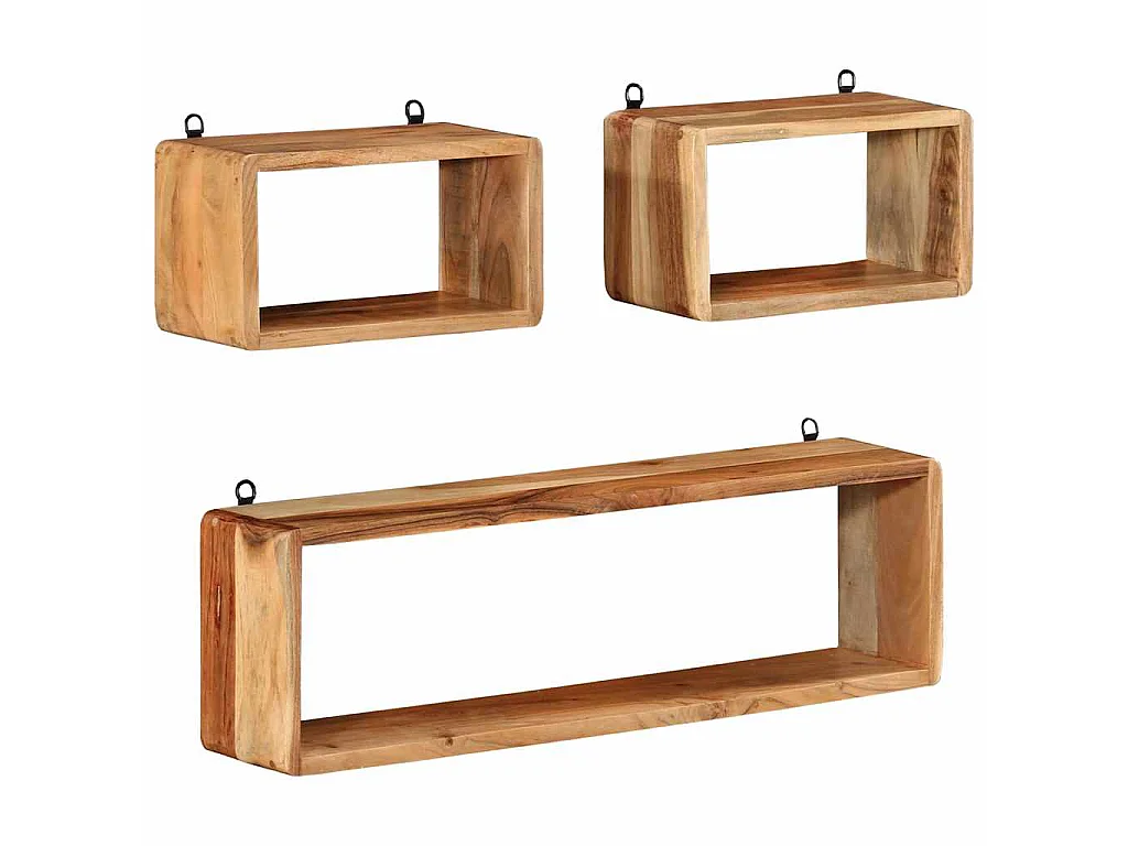 Ensemble d'étagères murales cube 3 pcs Bois d'acacia solide