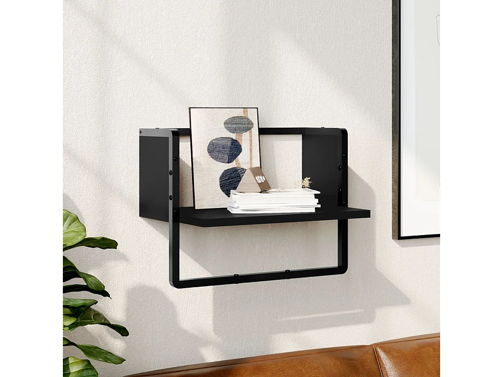 Prateleira de parede com barra 40x25x30 cm preto